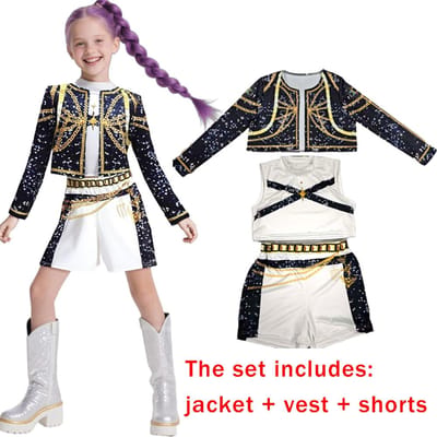 Nouveau Guerrier K Pop Déguisement Rumi Costume Zoey Cosplay Mira Vêtements Noir Impression 3D Groupe de Filles Femmes Costumes d'Halloween Tenues 110 black