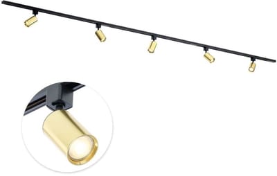 Qub Focus Railverlichting - Goud/Zwart - 300 cm - I-Vorm - 5x GU10 Spots - Dimbaar - Complete Set