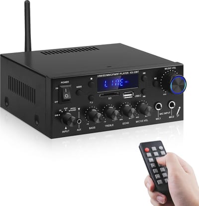 Bluetooth 5.0 HiFi Versterker 2-Kanaals 60W RMS Max. 400W Stereo Ontvanger met Echo en MEerdere Ingangen