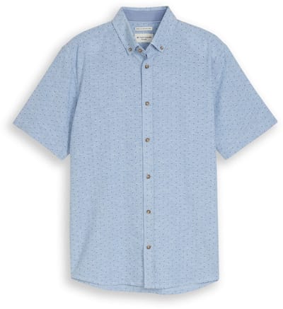Tom Tailor - Regular fit overhemd met korte mouwen en linnen - Maat XXXL - bleeched blue design