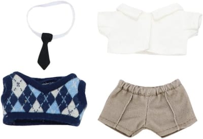Poppenkleding Set - Pluche Accessoires - Poppen Aankleden - 4-delige Set - 10 cm - Blauw