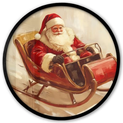 Poster in lijst Rond - Fotolijst 40x40 cm - Posters - Kerst - Slee - Kerstman - Ronde posterlijst zwart - Decoratie - Wanddecoratie woonkamer - Muurdecoratie slaapkamer - Kerstversiering - Kerstdecoratie voor binnen - Kerstmis