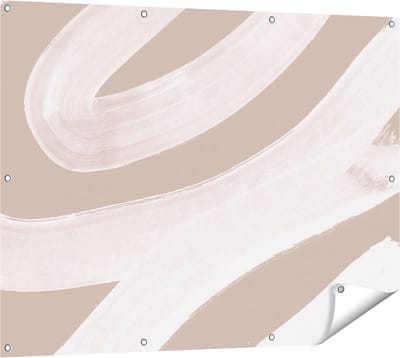 Gards Tuinposter Abstracte Kunst - Witte Strepen op Beige - 120x90 cm - Tuindoek - Tuindecoratie - Wanddecoratie buiten - Tuinschilderij
