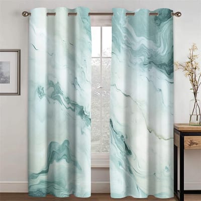 3D Water Getextureerd Dali steen Gordijn Groen Blauw Oceaan Golven 2 Stuks Toepasbaar Kantoor Slaapkamer Woonkamer Keuken Sfeervol 50W130H(CM)X2PCS&Hook