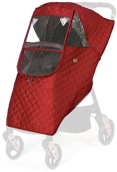Regenhoes Kinderwagen - Winter Kinderwagen Regenhoes - Cover voor Kinderwagen - Universele Regenhoes Kinderwagen met Kijkvenster - Gewatteerde Weerbescherming - Winddicht en Warm - Waterdicht - bescherming tegen zon - Stof - Sneeuw - Rood