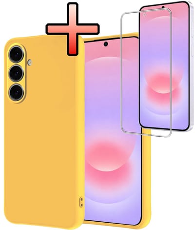 Hoesje - Met Screenprotector - Geschikt voor Samsung Galaxy A37 - Sterk & Shockproof - Back Cover - Siliconen Case - Telefoon Hoes - Geel
