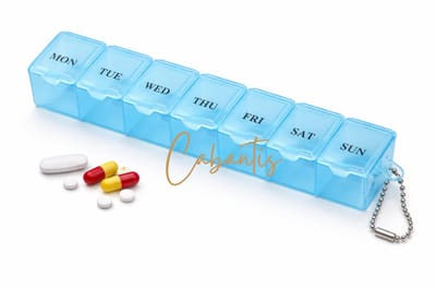 Cabantis® Week Pillendoos 7 Dagen – Compacte Pillen Organizer met Sleutelhanger – Dagelijkse Medicijndoos – 15 × 3 × 2,5 cm – Transparant Blauw