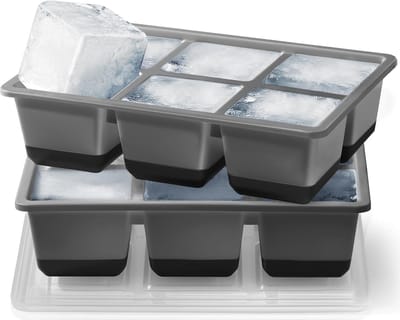 Thijox - Groot Ijsblokjesvorm met Deksel, XXL 6 CM Ijsklontjes Vorm, BPA-vrij Siliconen Ijsvormen voor Whisky en Cocktails, 140ml, 2 Zwart