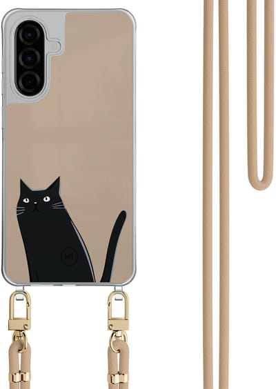 Hoesje met koord geschikt voor Samsung Galaxy A36 - Purrflectly - Inclusief Beige koord - Crossbody beschermhoes - Transparant, Zwart, Beige - Mooie Telefoonhoesjes