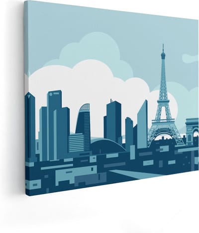 Artaza Canvas Schilderij Parijs - 100x80 cm - Groot - Wanddecoratie Skyline - Muurdecoratie Eiffeltoren - Schilderijen Op Canvas