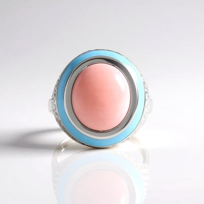 Cavill - Zilveren Ring - 925 Sterling Zilver Geplatineerd - Roze Peruaanse Opaal 5,774 ct - Ovale Cabochon - Bezel Zetting - Elegante Damesring