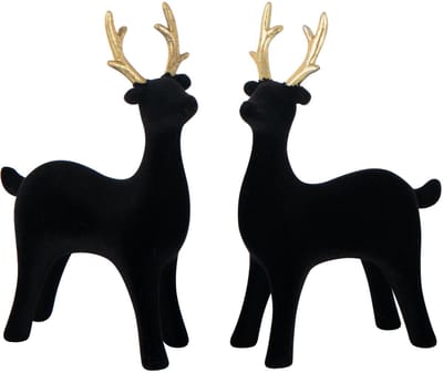 J-Line figuur Rendier - polyresin - zwart/goud - 2 stuks