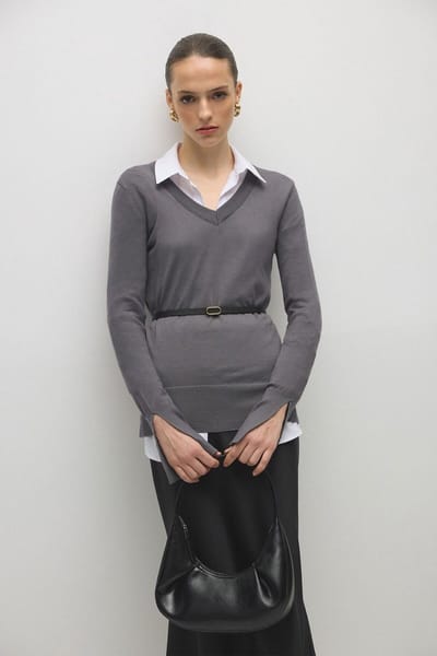 Touché Privé - Zachtgebreide basisblouse - Antraciet - Dames
