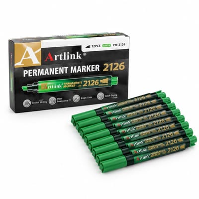 Schuine permanente markeerstift - 12 groene stuks - waterbestendige, uitwisbare markering - enkelzijdig voor logistieke pakketten en kunststofverpakkingen - basisverpakking