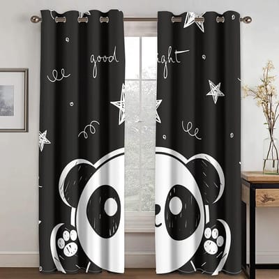 Schattige Cartoon Panda Hoge Verduistering Raamopening Gordijn Diverse Stijlen Panda Ontwerpen Dikke Blackout Gordijn Kinderkamer Ruimte Woonkamer W55 X H120cm X 2&HOOK