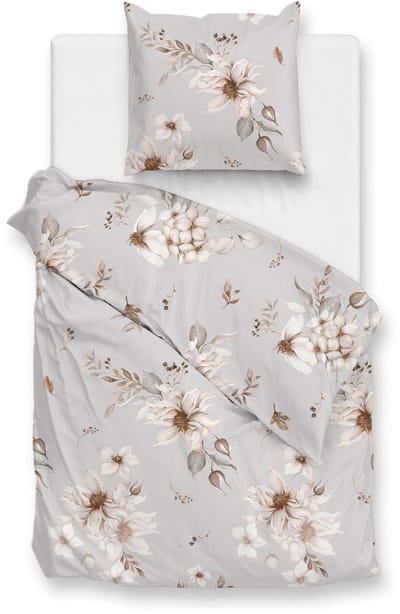 Zohome Elara Dekbedovertrek - Grijs - Eenpersoons - Dekbedhoes van 100% Katoen-Flanel - Bloemen - 140x220 + 1 sloop 60/70 cm - AW25