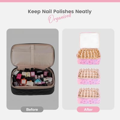Extra Grote Nagellak Opbergtas Organizer voor 126 Flessen en Manicure Accessoires - Roze Reiskoffer