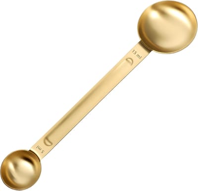 Metalen maatlepel voor koffie en koken - 1 theelepel (5ml) en 1 eetlepel (15ml) - Dubbele maatlepel voor bakken en keukengerei in goudkleur