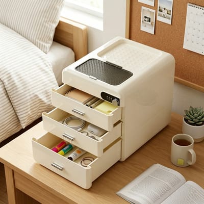EGGREE Ladenkastje met cijferslot - Bureau-organizer met 3 laden + opbergvak aan de bovenzijde - Ideaal als medicijnkastje, voor documenten & waardevolle spullen - 32 × 26 × 31 cm