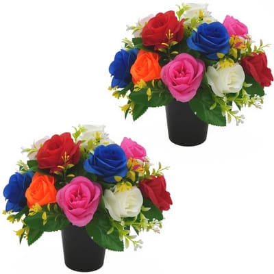 Dailygoods- Kunstbloemen Onderhoudsvrij - Kunstbloemen Boeket - Kunstbloemen voor Buiten - Kunstbloemen voor Grafpotten - 24 Rozen in 5 Kleuren - Diepgaande Herinnering - Grafbloemen