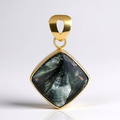 Cavill - Zilveren hanger 925 sterling verguld - 22 ct Russische serafiniet antieke cabochon 18 mm - Handgemaakte sieraden met unieke ronde sluiting