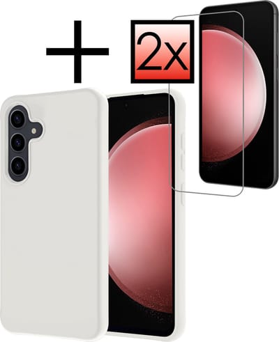 Hoesje - Met 2x Screenprotector - Geschikt voor Samsung Galaxy S23 FE - Sterk & Shockproof - Back Cover - Siliconen Case - Telefoon Hoes - Wit