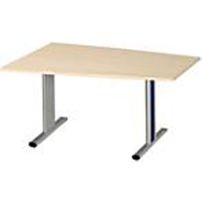 Schäfer Shop  Select Vergadertafel Planova, tonvormig, 1400 x 800/1000 mm, esdoornpatroon, accentlijst gentiaanblauw