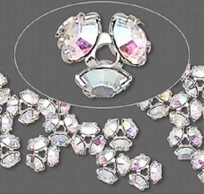 Swarovski Elements, rodiumplated kralencaps met clearAB chatons, 7mm, 12 stuks