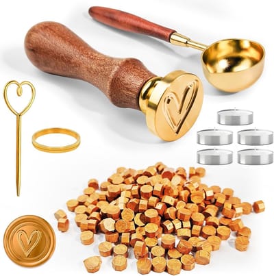 200 Stuks Verzegelwas Kralen - Octagonale Wax Seal Set met 5 Theelichten en Lepel voor Enveloppen, Uitnodigingen en Cadeaus