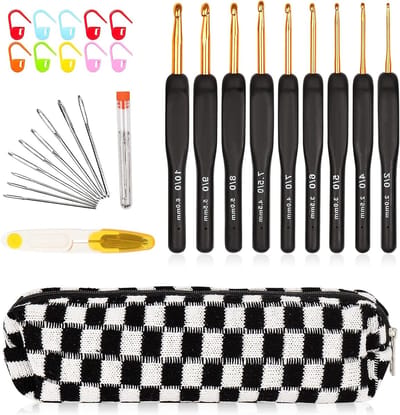 Set van 9 Haaknaalden met Zachte Grip en Aluminium Hoofd voor Gemakkelijk Haken, 2mm-6mm, Geschikt voor Wol en DIY Projecten, Ideaal voor Arthritische Handen
