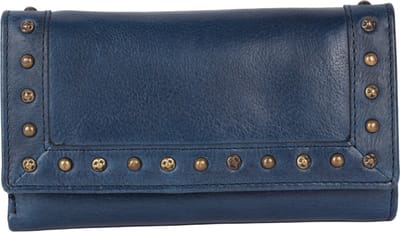Vintage Boho Trifold Portemonnee van Italiaans Leer met Studs – Dames Portefeuille met Ritsvak voor Munten & Creditcardhouder