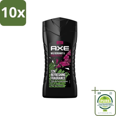 10 x Axe - 3-in-1 Douchegel - Wild Bergamot & Pink Pepper - 100% Plantaardig - 250 ml - Grootverpakking - Douchegel - Geur - Lichaam - Gezicht - Haar