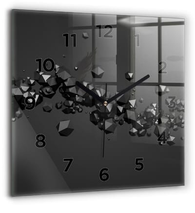 Wallfluent Wandklok - Zwarte abstractie Klok als Muurdecoratie - 60 cm x 60 cm - Zwart Wandklok - Zwarte Handen - Wandklok Met Cijfers - Wandklok Glas Woonkamer - Vierkante Glas Klok - Scandinavisch Wandklok - Klok als Muurdecoratie
