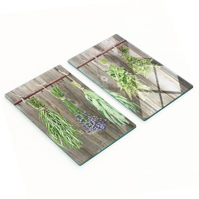 Decoratieve glazen snij- en serveerplanken met kruidenkoord, 2x30x52 cm