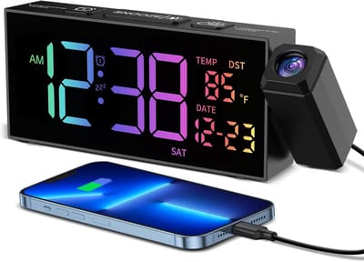 Digitale wekker met projectie en groot display - 350° projector, thermometer, datum, snooze-functie, USB-oplaadpoort