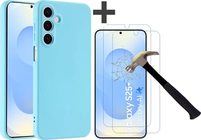 Hoesje geschikt voor Samsung Galaxy S25 Plus hoesje zacht siliconen met 2 Stuks gehard glas Screenprotectors- Arara backcover - Blauw