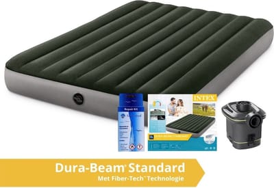 Intex Prestige Downy - Luchtbed - 2 Persoons - Inclusief Pomp Op Batterijen en Repairset - 191x152x25 cm - PVC - Groen