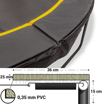 Magic Jump Trampoline Beschermrand 300 - 305 cm Zwart - Ronde trampoline rand - Extra breed randkussen
