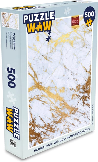 Puzzel Marmer - Goud - Wit - Luxe - Marmerlook - Glitter - Legpuzzel - Puzzel 500 stukjes