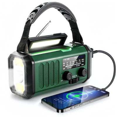 Nood Radio - Noodradio met crankvoeding en Zaklamp - Noodradio solar opwindbaar - USB - Led Licht