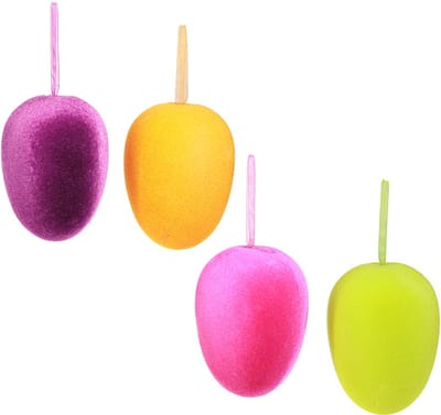 Paaseieren om op te hangen gevlokt 4 kleuren 9,5 cm 8 st