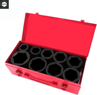 1 Inch Doorslagdopsleutel Set 9 Delig Diep Cr-Mo Staal 24mm-50mm