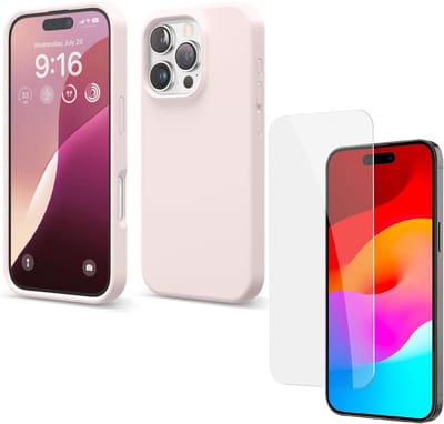 Solid hoesje Soft Touch Liquid Silicone Flexible TPU Rubber + Screenprotector- Geschikt voor: iPhone 16 Pro Max - Lichtroze