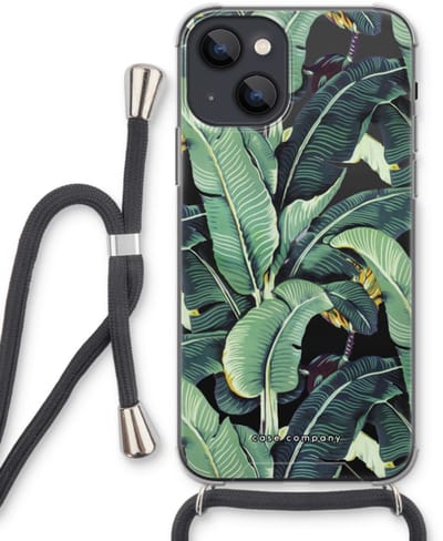 Case Company® - Hoesje met koord geschikt voor iPhone 13 mini hoesje met Koord - Bananenbladeren - Telefoonhoesje met Zwart Koord - Bescherming aan alle Kanten en Over de Schermrand