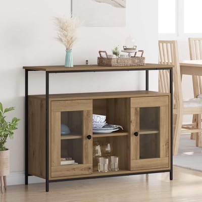 vidaXL - Dressoir - Artisan - Eiken - 100 - x - 35 - x - 80 - cm - Bewerkt - hout