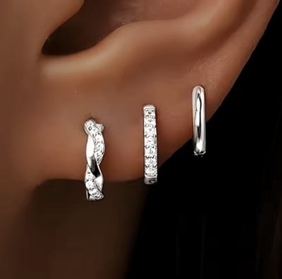 Oorbellen Set - 3 stuks - Kleur: Zilver - 3 stuks - Luxe Oorbellen - Incl. Cadeauverpakking - Oorhangers / Oorring / Oorknopjes - Hoge Kwaliteit RVS - Stainless Steel / Roestvrijstaal - Verkleurt Niet - Oorbellen Set - Oorbellen Vrouwen / Dames