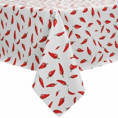 Protecttable - Rond Mexicaans tafelzeil Chiles rood op wit ⌀118cm - Tafelkleed Afwasbaar - Kunststof