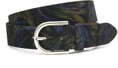 Dames riem zwart met kleurmotieven - 4 cm breed - Leer - Jeans riem - Casual - Maat 90