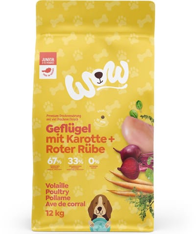 WOW! Junior Hondenvoer - Gevogelte met wortelen - 12 kg