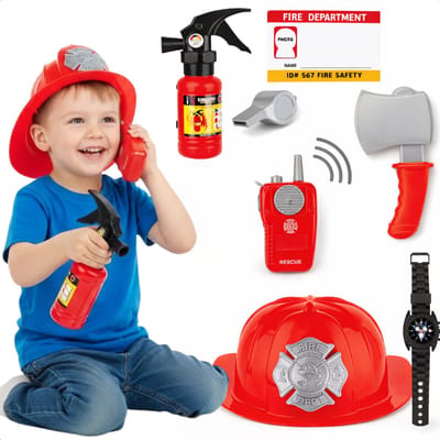 Cheqo® Brandweer Verkleedset - Brandweer Accessoireset - Brandweerhelm Kind - Brandweer Bijl Speelgoed - Walkie Talkie Speelgoed
